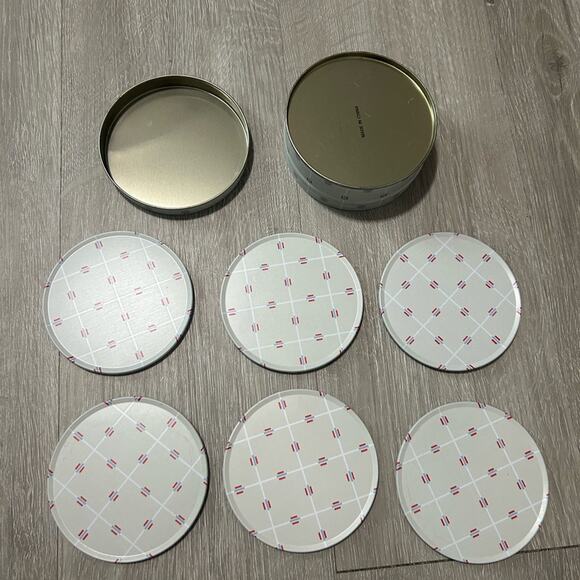 Vintage coaster tin set of 6 coasters- gray red blue- pattern- drink coaster - Picture 7 of 9